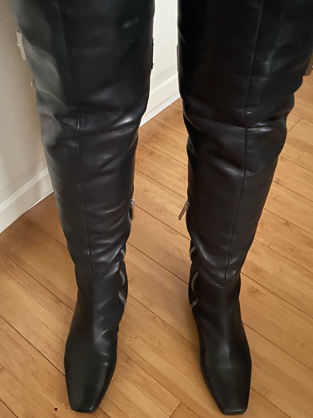 Calvin Klein Black Over-the-Knee Leather Zip Boots